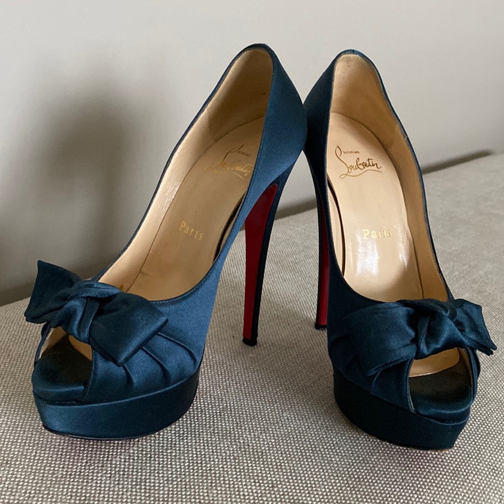 Christian Louboutin Navy Silk Heels